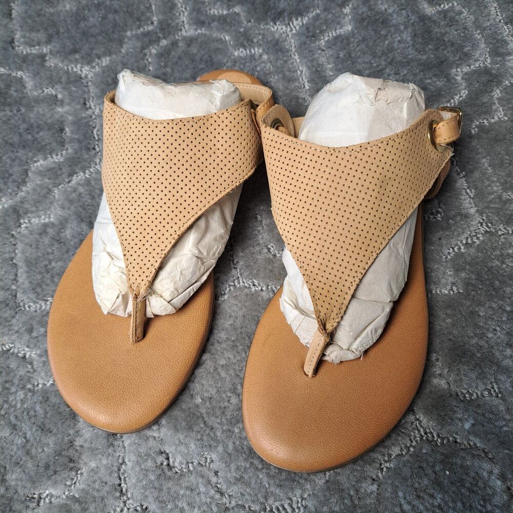 SOPHIA MILANO TAN LEATHER THONG SANDALS WOMENS SIZE 7 PERFORATED SLINGBACK FLATS